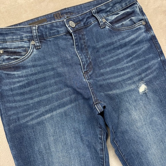KUT from the Kloth Jeans Women 10 Katy Boyfriend Distressed Whiskered Blue Denim - Picture 1 of 16